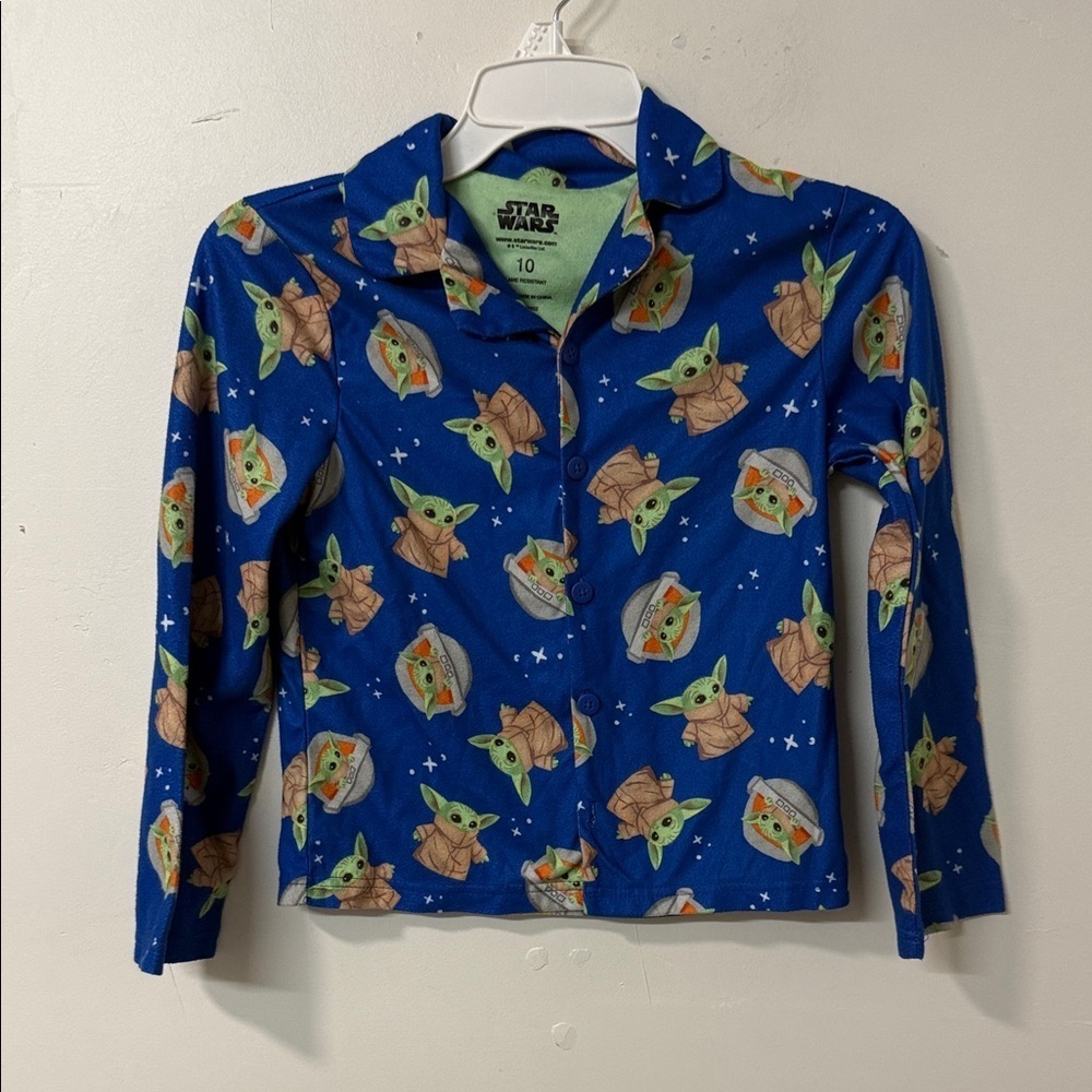 Star Wars Blue Kids Pajama Top with Baby Yoda Print